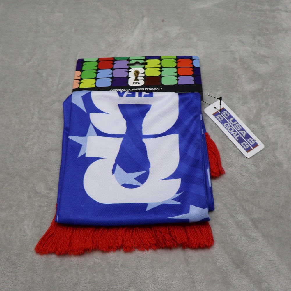 FIFA World Cup 2026 Scarf Unisex One Size Blue Stars Fringe Soccer USA Goal NEW